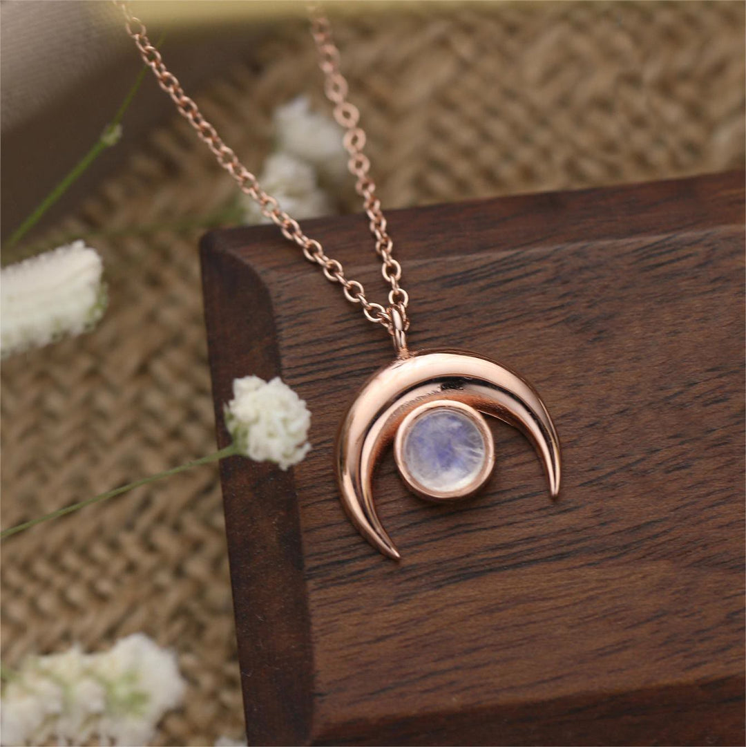 Olivenorma Natural Moonstone Moon Shape Pendant Necklace