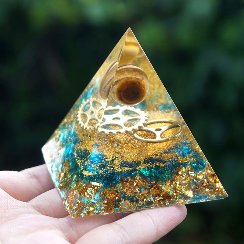 Tiger Eye Sphere With Blue Quartz Orgone Pyramid