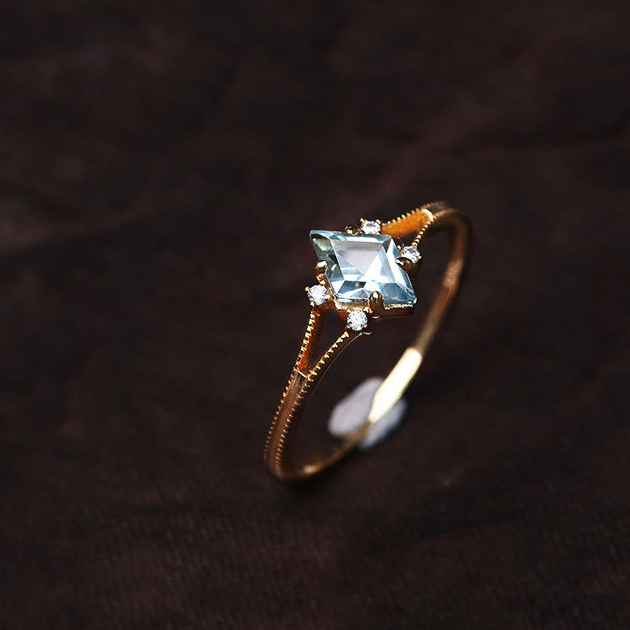 Olivenorma Aquamarine White Zircon Diamond Ring