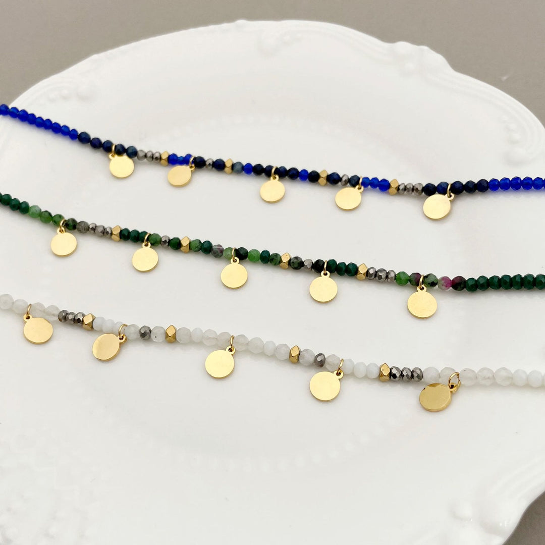 Olivenorma Natural Stone Beaded Titanium Disc Charm Bracelet