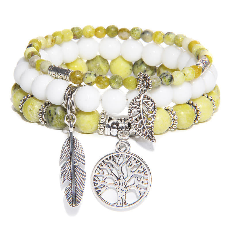 Olivenorma "Nature's Healing Moments" Yellow Turquoise Tree Of Life 3 Pieces Bracelet Set