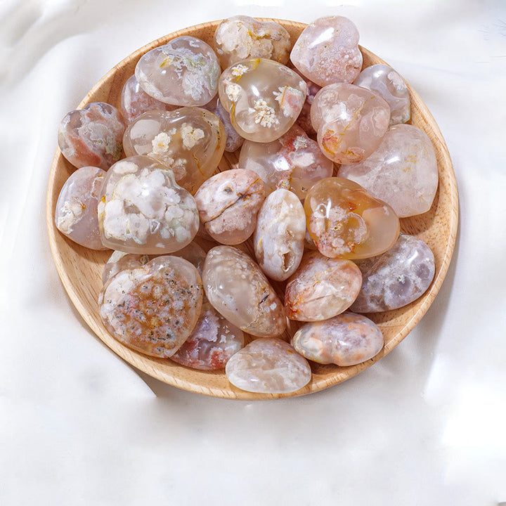 Olivenorma Cherry Blossom Agate Polished Play Stone Crystal Heart