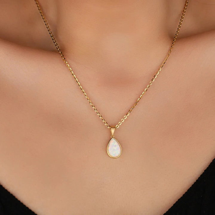 Olivenorma Water Drop Opal 18k Gold Plated Copper Necklace