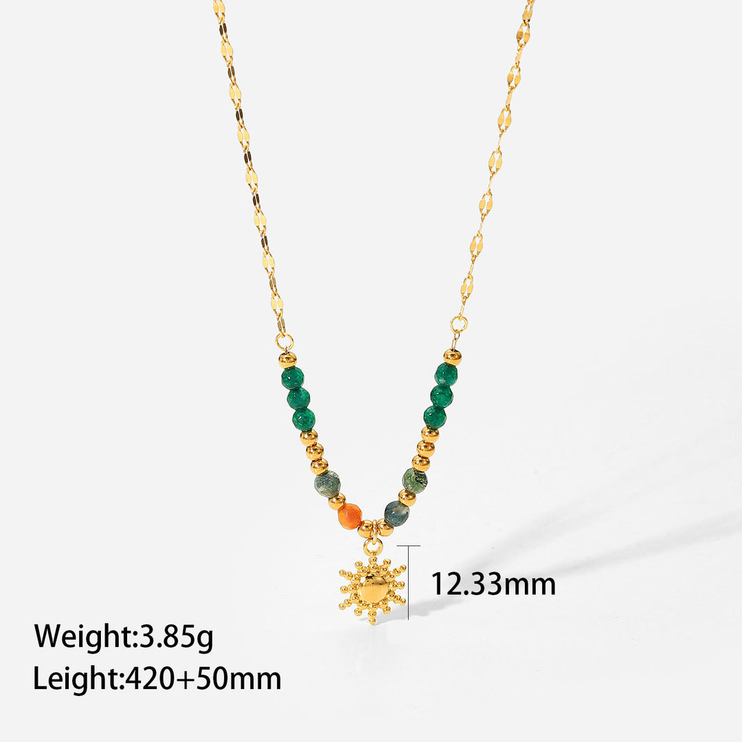 Olivenorma Emerald Labradorite Sun Stone Pendant Beaded Necklace