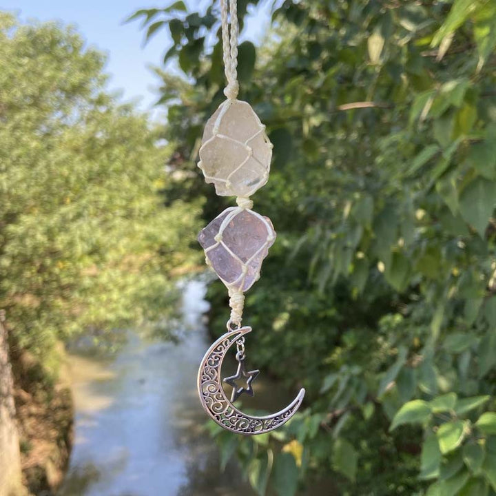 Natural Crystal Stone Moon&Star Symbol Wind Chime