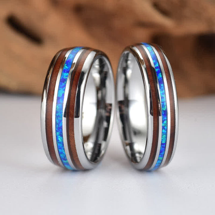 Olivenorma Koa Wood and Abalone Shell Tungsten Carbide Ring - image 8