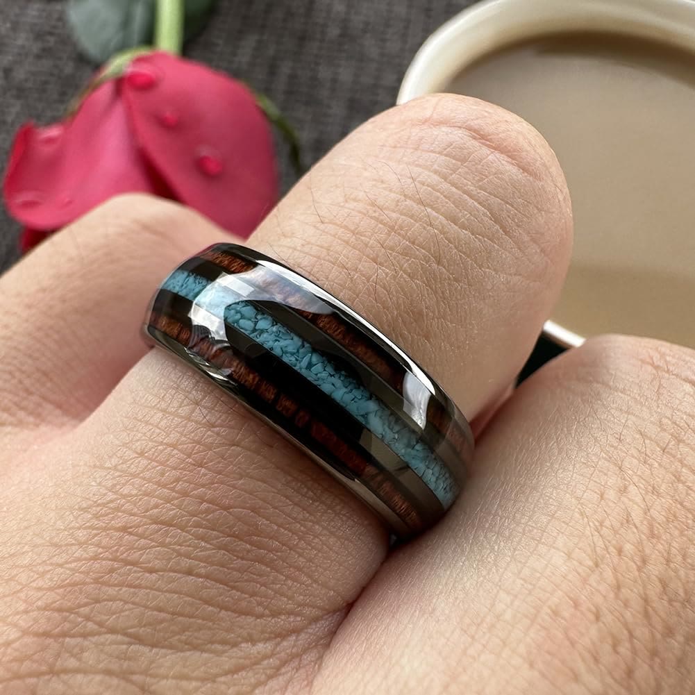 Olivenorma Wood Turquoise 8mm Tungsten Carbide Polished Ring