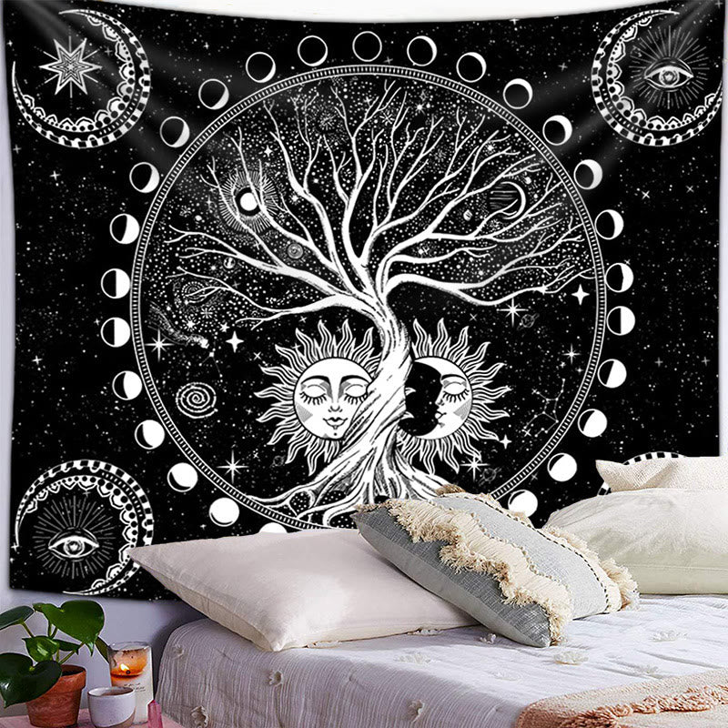 Olivenorma Black White Tree Of Life Tapestry