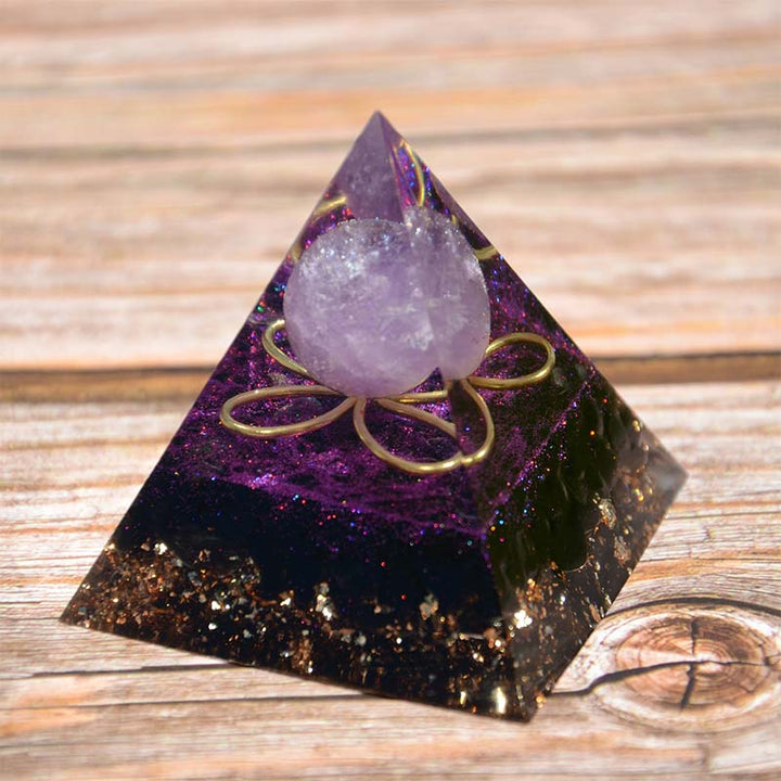 Amethyst Sphere with Obsidian Orgone Pyramid