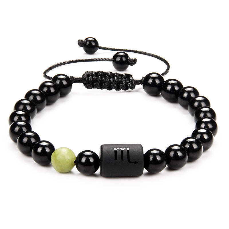 Olivenorma Natural Black Onyx Zodiac Men Woven Bracelet