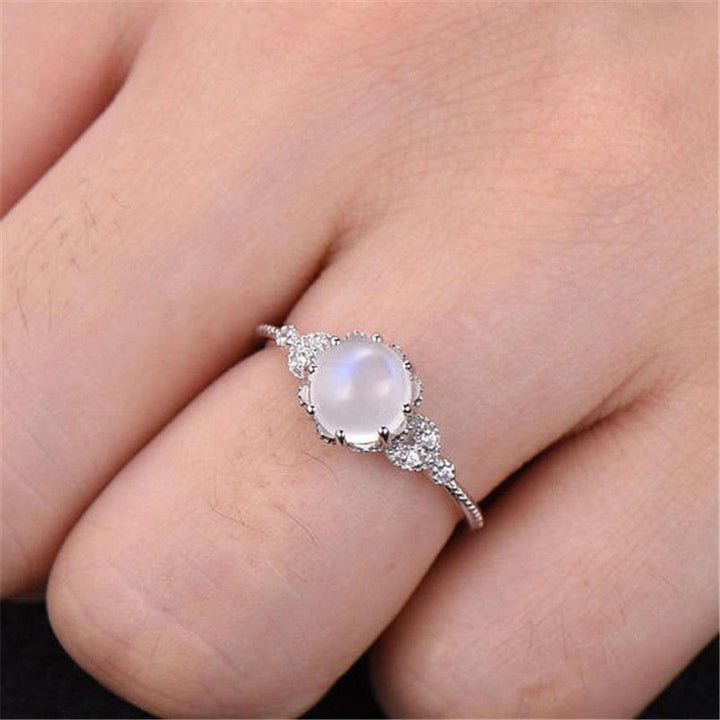 Olivenorma Round Moonstone Opal White Zircon Ring