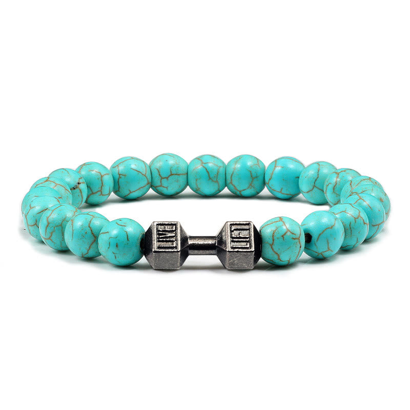 Olivenorma "Live Life" Dumbbells Natural Stone Beads Bracelet - Turquoise - Black Barbell - 21cm - image 10