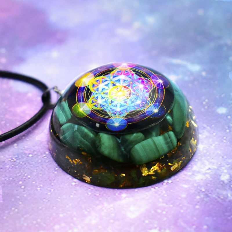 Olivenorma Natural Malachite Metatron's Cube Pendant Necklace - image 3