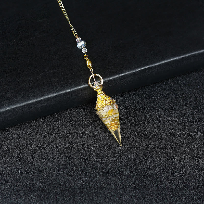 Olivenorma Natural Crystal Resin Hexagonal Pyramid Pendulum - Nacre - image 35