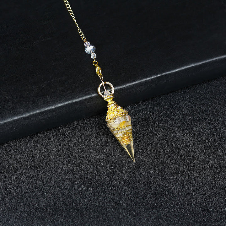 Olivenorma Natural Crystal Resin Hexagonal Pyramid Pendulum - Nacre - image 35