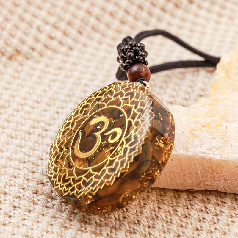 Olivenorma Tiger Eye OM Symbol Protection Necklace