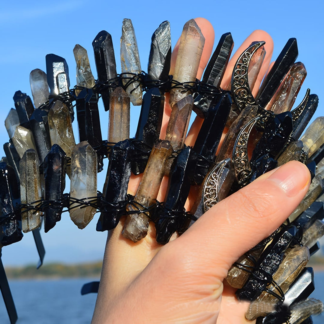 Olivenorma Clear Quartz Obsidian Moon Headband Crystal Crown