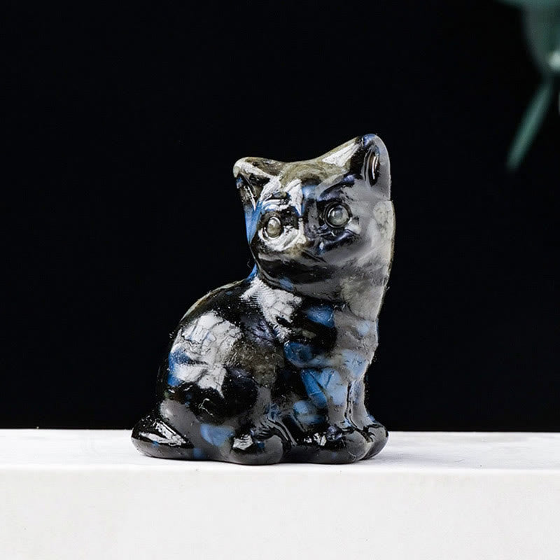 Olivenorma Natural Crystal Lucky Cat Carved Gemstone Decoration - Blue Amphibole - image 26