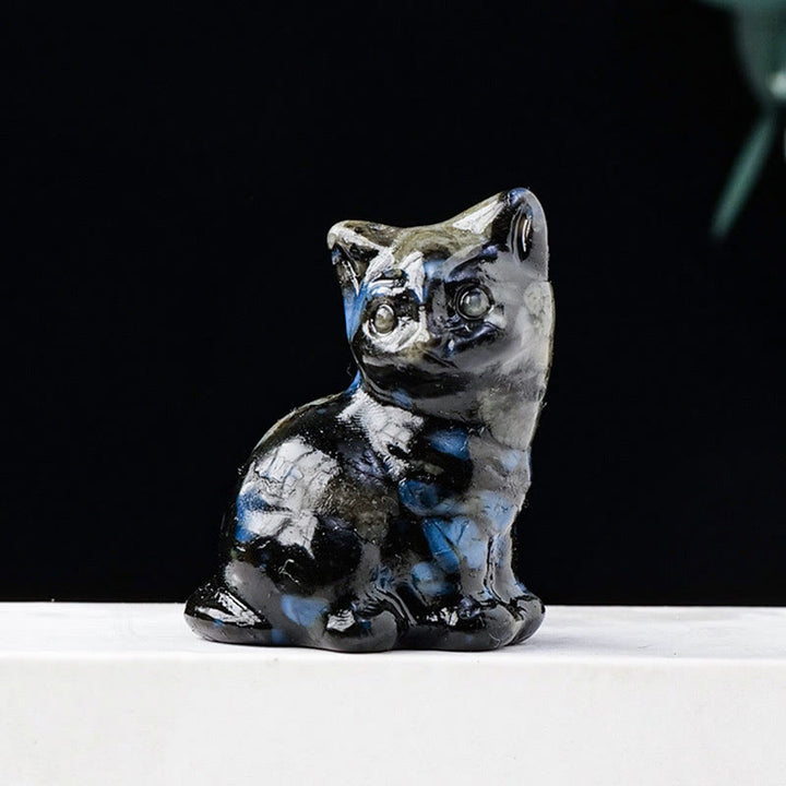 Olivenorma Natural Crystal Lucky Cat Carved Gemstone Decoration - Blue Amphibole - image 26