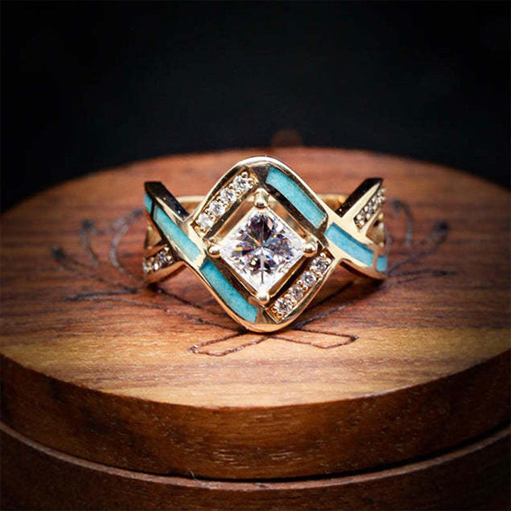 Olivenorma Plated S925 Silver Turquoise Zircon Wave Ring