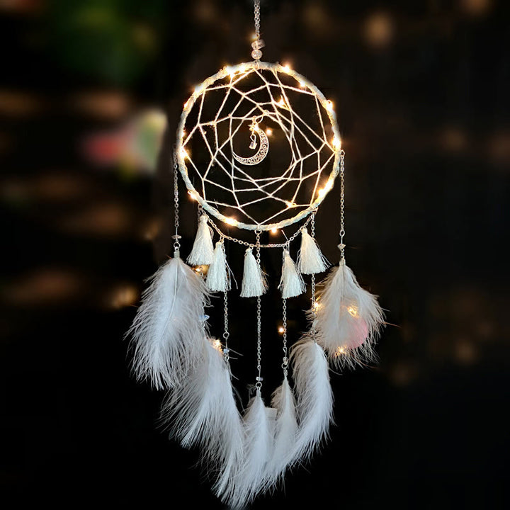 Olivenorma Fairy White Feather Moon Pendant Dream Catcher