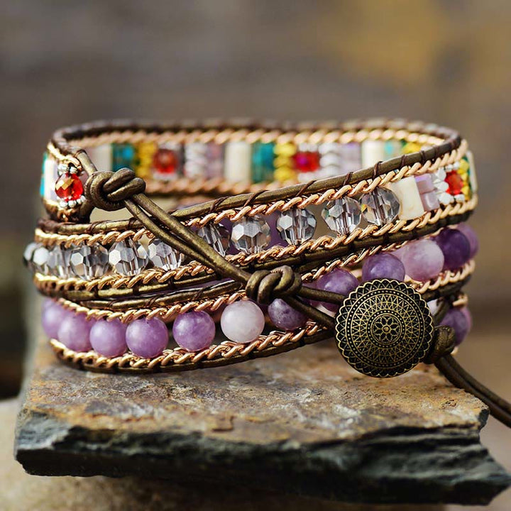 Olivenorma Amethyst Heart Charm Beads Wrap Bracelet