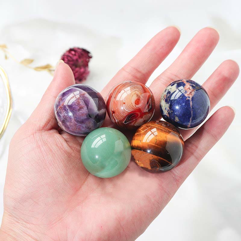 Olivenorma 9pcs Natural Crystal Balls Gemstone Crystal Set