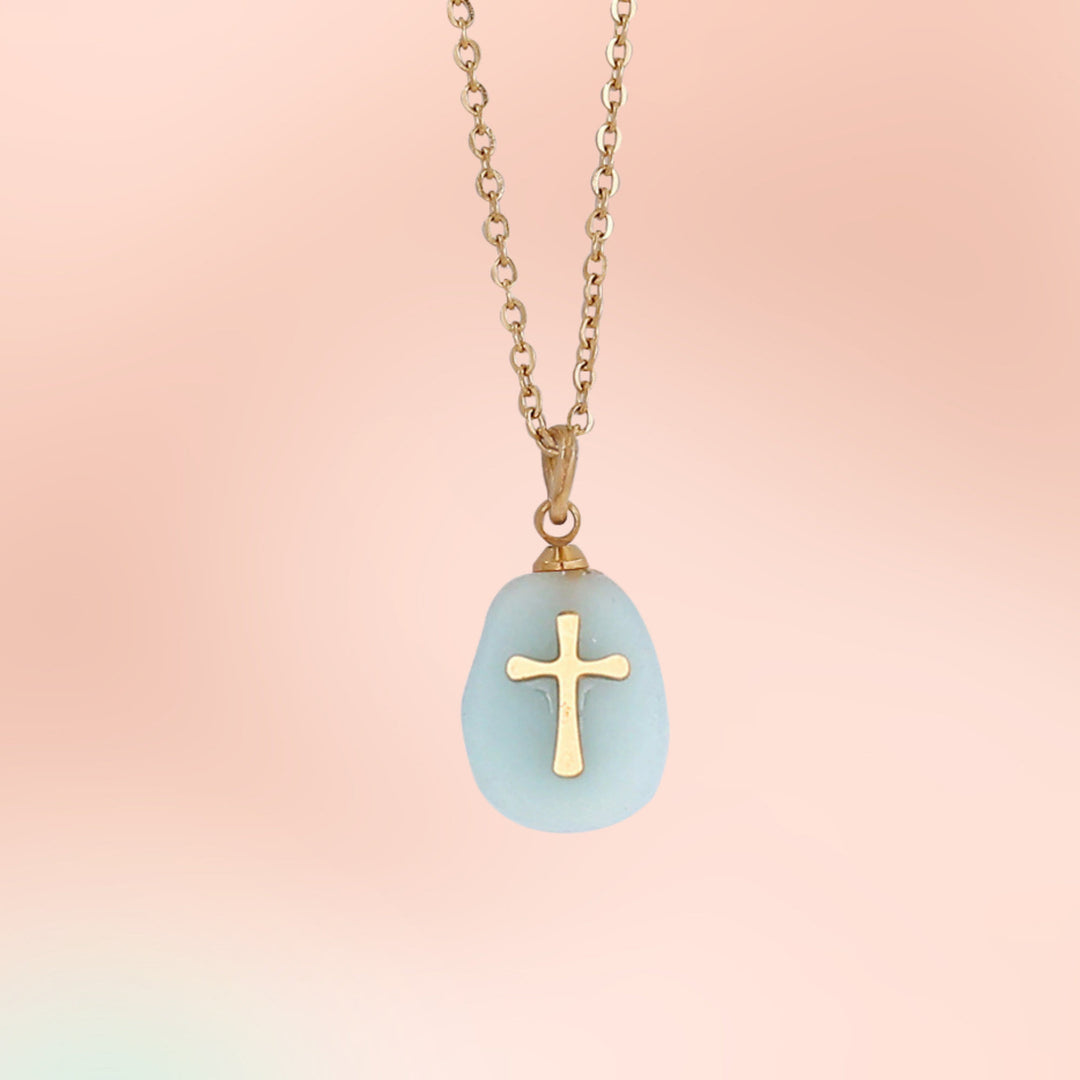 Olivenorma Natural Stone Cross Pendant Necklace