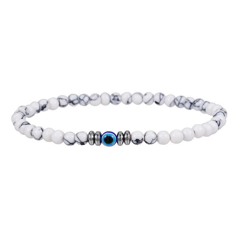 Olivenorma Mens 4mm Natural Stone Evil Eye Beads Bracelet - White Turquoise - image 14