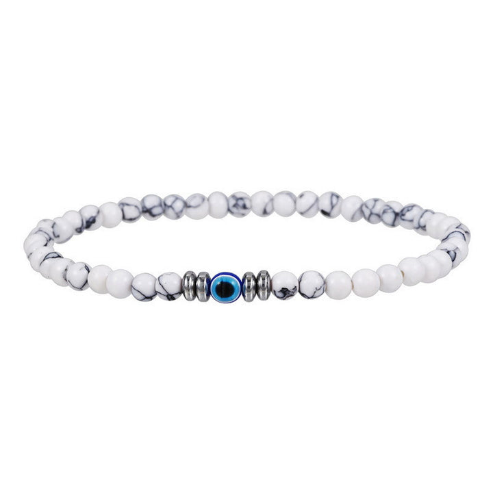 Olivenorma Mens 4mm Natural Stone Evil Eye Beads Bracelet - White Turquoise - image 14