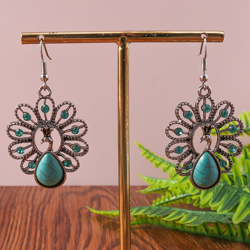 Olivenorma Turquoise Paraiba Tourmaline Peacock Shape Pendant Earrings