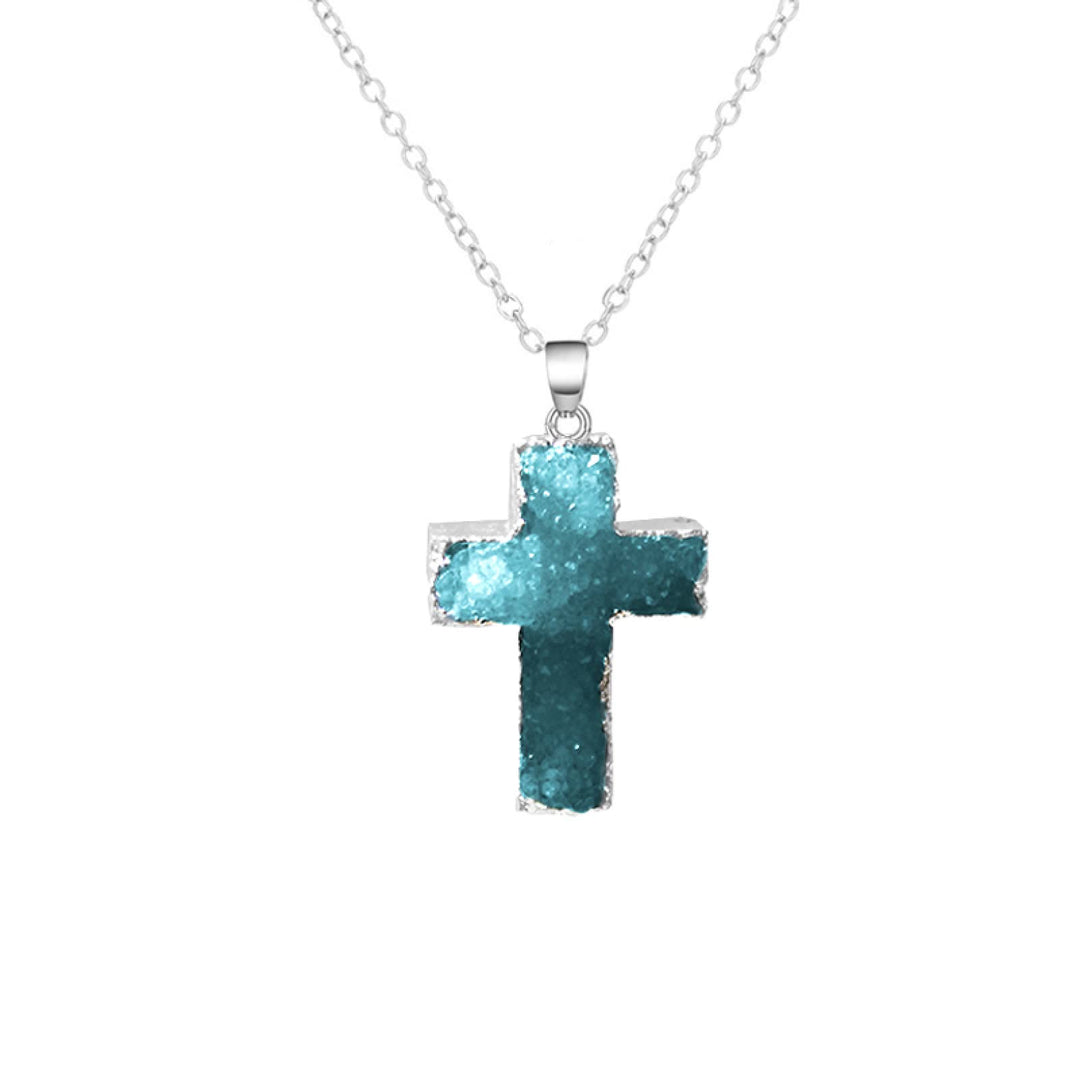 Olivenorma "Healing Heart" Cross Reiki Natural Crystal Necklace