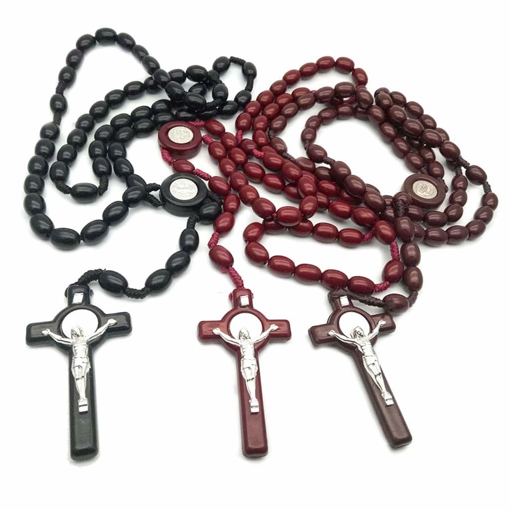 Olivenorma Wooden Beads Rosary Cross Necklace