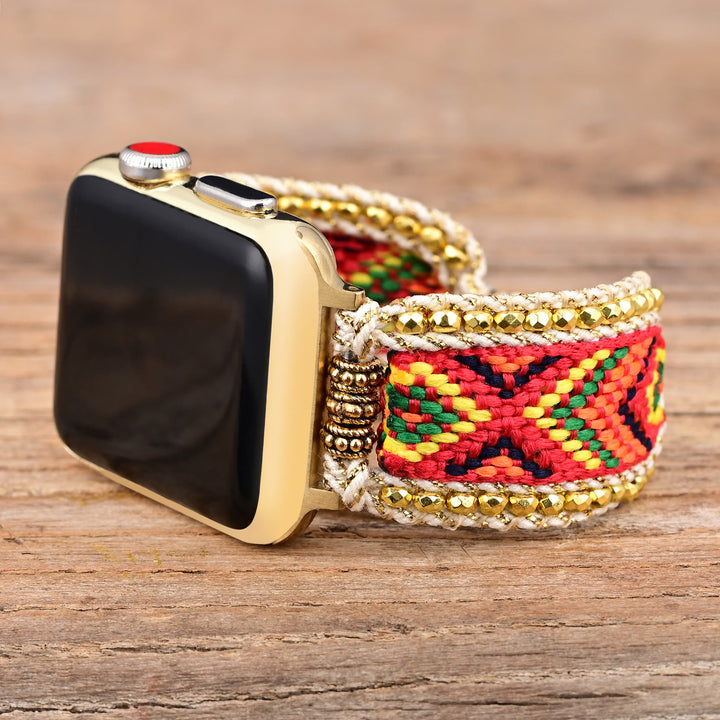 Olivenorma Gold Zircon Orange Red Nylon Braided Apple Watch Strap