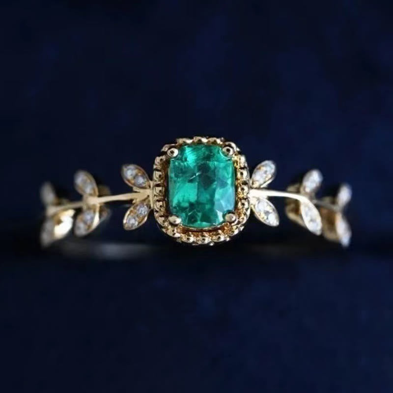 Olivenorma Vintage Emerald Leaf With Zircon Ring