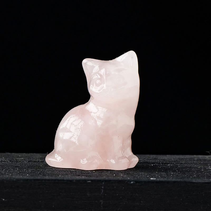 Olivenorma Natural Crystal Lucky Cat Carved Gemstone Decoration - Rose Quartz - image 8