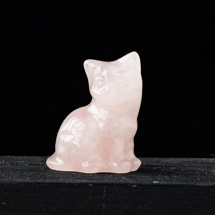 Olivenorma Natural Crystal Lucky Cat Carved Gemstone Decoration - Rose Quartz - image 8