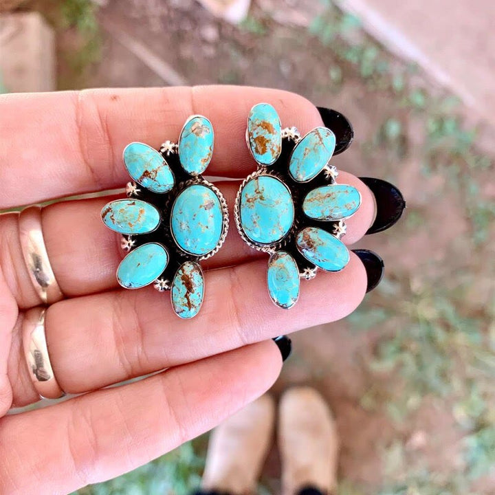 Olivenorma Vintage Bohemia Style Natural Stones Turquoise Earrings