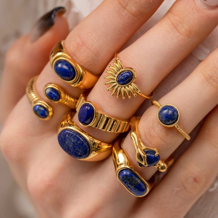 Olivenorma Court Vintage Titanium Steel Lapis Lazuli Ring Set