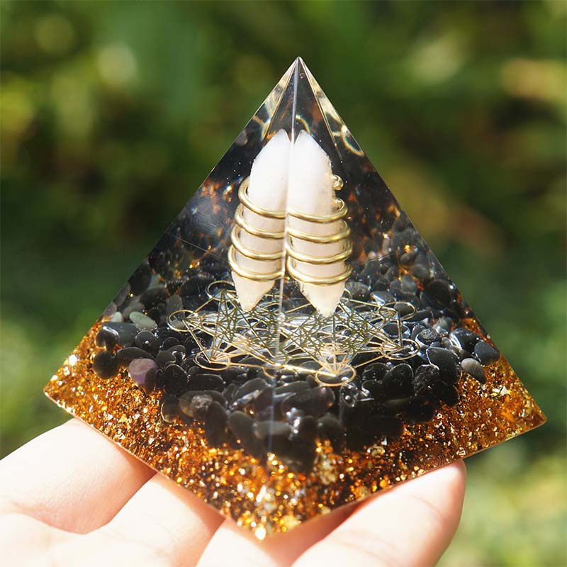 Olivenorma Rose Quartz With Obsidian Orgone Pyramid