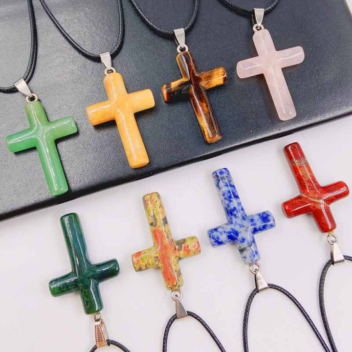 Olivenorma Natural Crystal Cross Healing Pendant