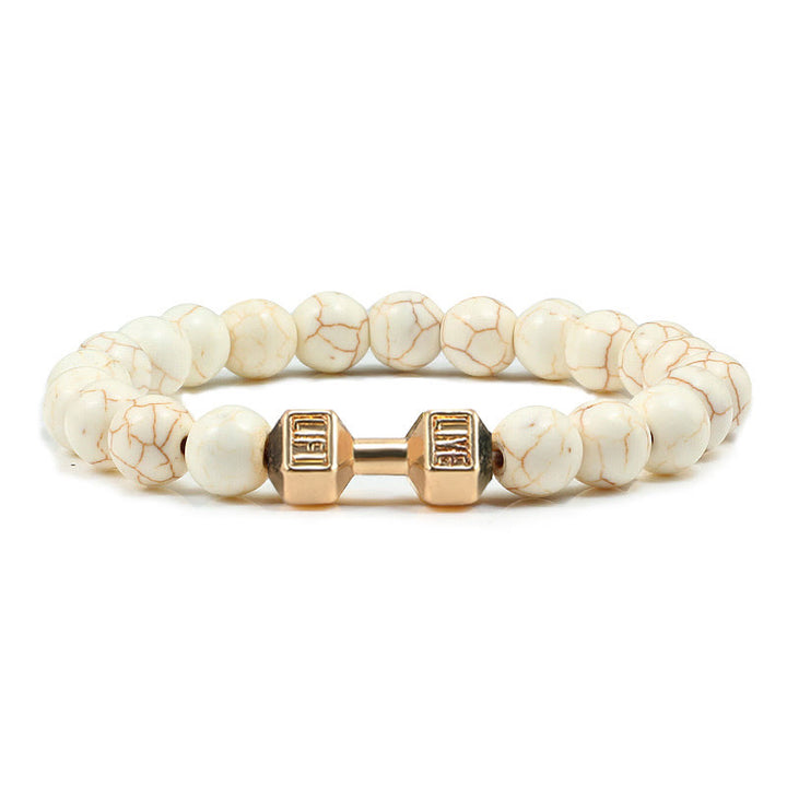 Olivenorma "Live Life" Dumbbells Natural Stone Beads Bracelet - White Turquoise - Golden Barbell - 21cm - image 20