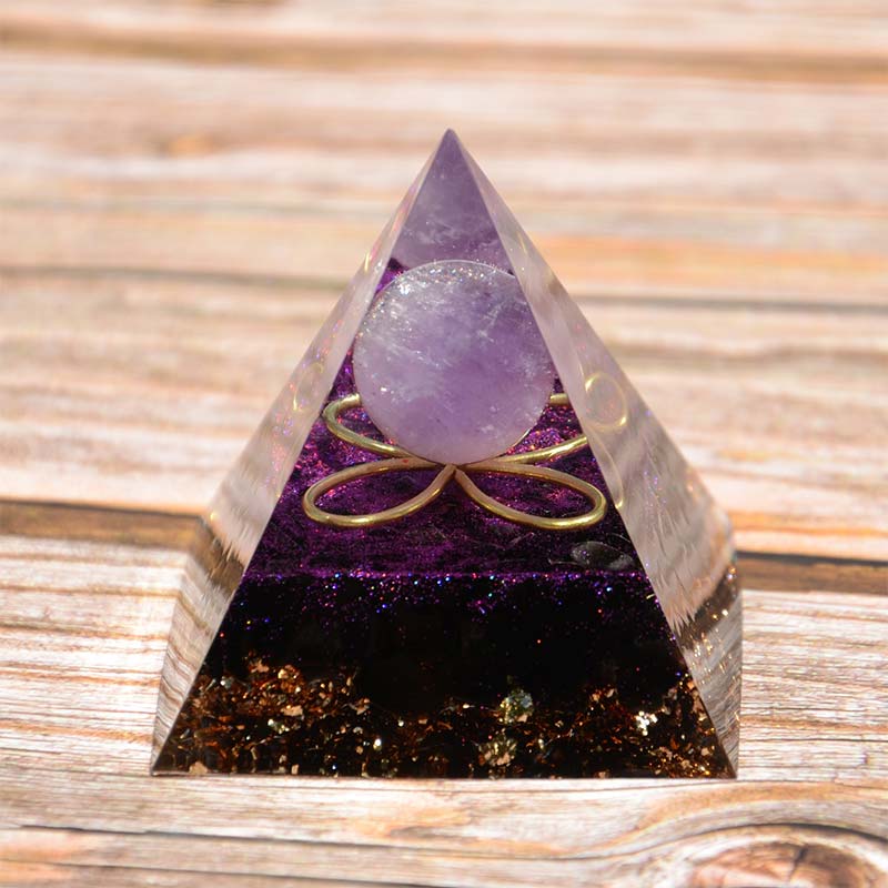 Amethyst Sphere with Obsidian Orgone Pyramid