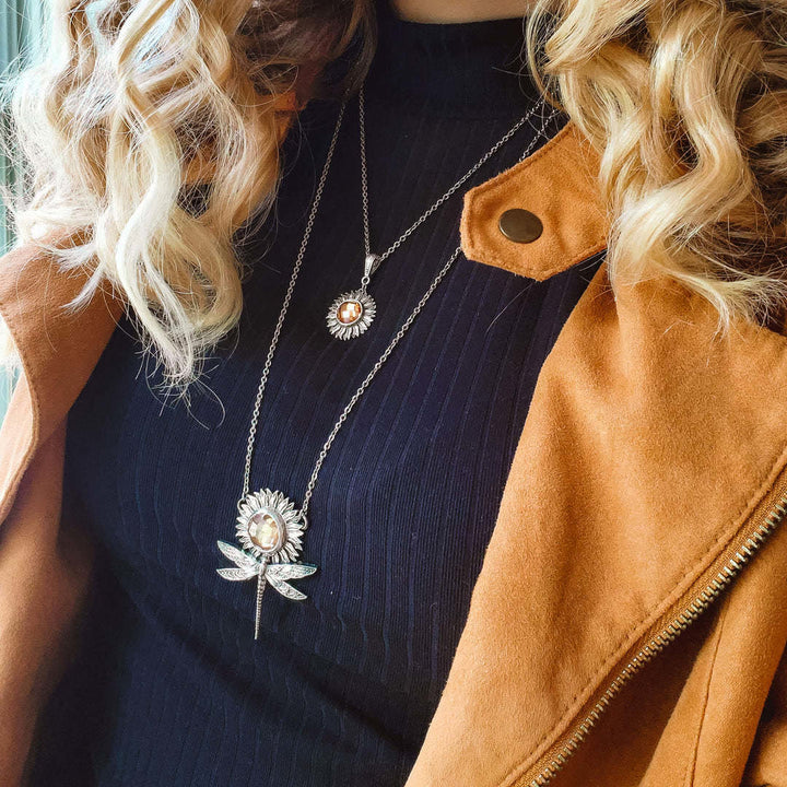 Olivenorma Sun Stone Dragonfly Sunflower Pendant Necklace - image 1