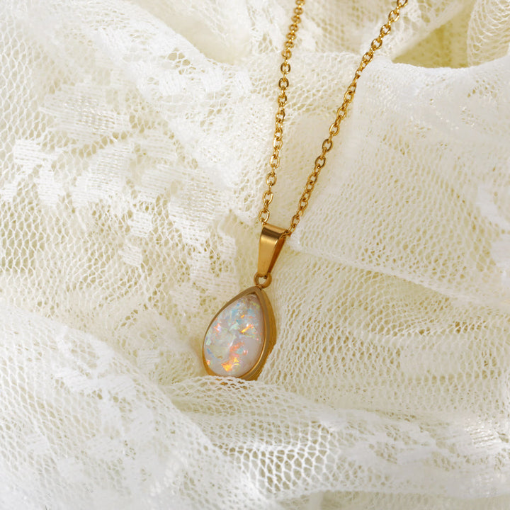 Olivenorma 18k Natural Opal Drop Shape Pendant Necklace