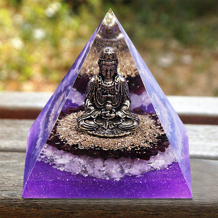 Olivenorma Garnet with Clear Crystal Orgone Pyramid