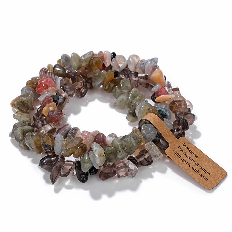 Olivenorma Natural Irregular Crystal Gravel Three Layer Bracelet