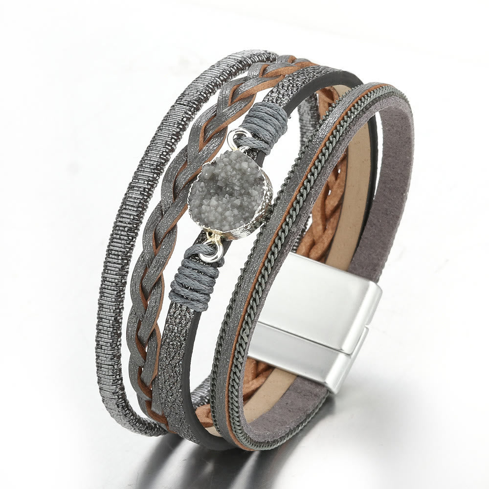 Olivenorma Natural Cluster Braided Leather Magnetic Leather Bracelet