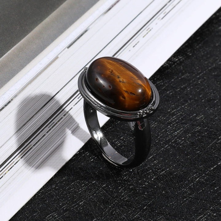 Olivenorma Oval Tiger Eye Adjustable Black Ring