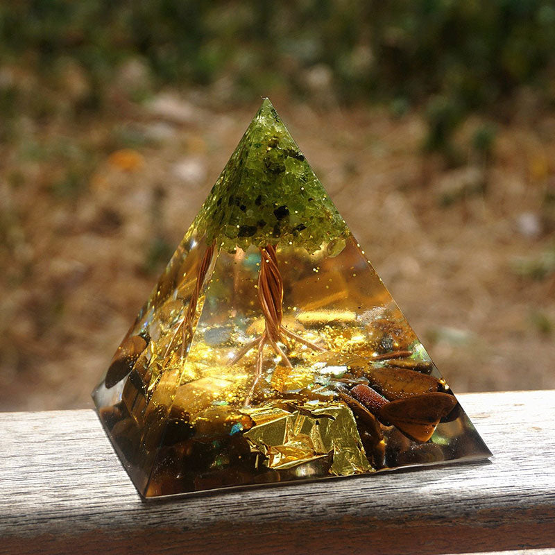 Olivenorma Tree of Life Peridot With Tiger Eye Orgone Pyramid - image 5